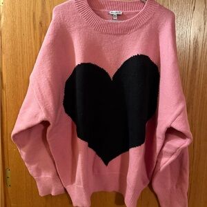 White Birch Pink Sweater with Black Heart